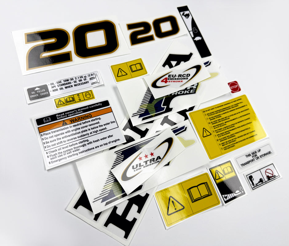Vinyl graphic decals set suitable for Honda 20 hp four stroke outboard engine. Vinyl stickers kit for Honda 20 hp four stroke Handmade