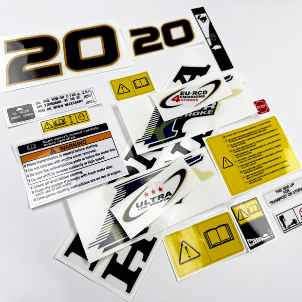 Vinyl graphic decals set suitable for Honda 20 hp four stroke outboard engine. Vinyl stickers kit for Honda 20 hp four stroke Handmade