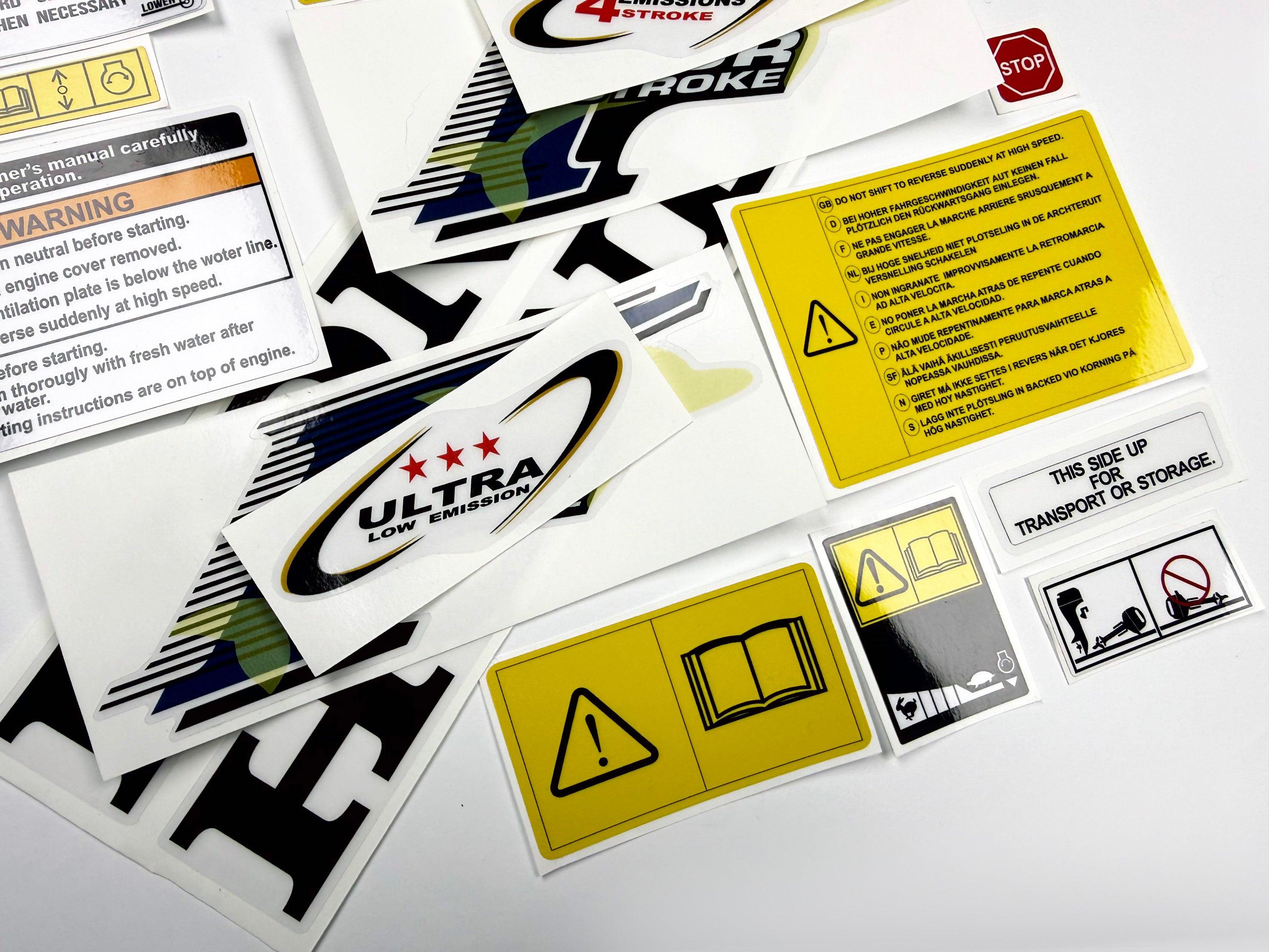 Vinyl graphic decals set suitable for Honda 20 hp four stroke outboard engine. Vinyl stickers kit for Honda 20 hp four stroke Handmade