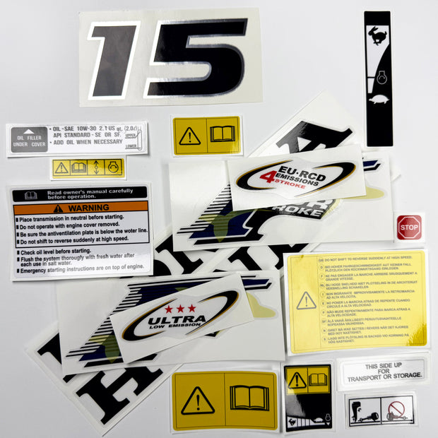 Vinyl graphic decals set chrome color suitable for Honda 15 hp four stroke outboard engine. Vinyl stickers kit for Honda 15 hp four stroke Handmade