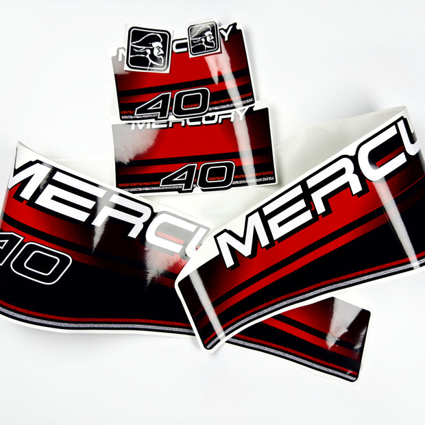 Vinyl graphic decals set suitable for Mercury 40 hp two stroke outboard engine. Vinyl stickers kit for Mercury 40 hp Handmade