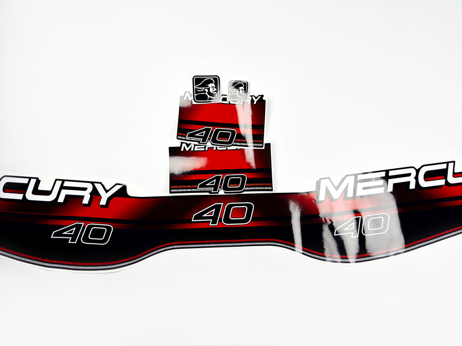 Vinyl graphic decals set suitable for Mercury 40 hp two stroke outboard engine. Vinyl stickers kit for Mercury 40 hp Handmade