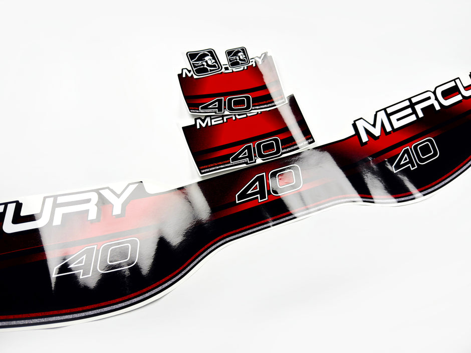 Vinyl graphic decals set suitable for Mercury 40 hp two stroke outboard engine. Vinyl stickers kit for Mercury 40 hp Handmade