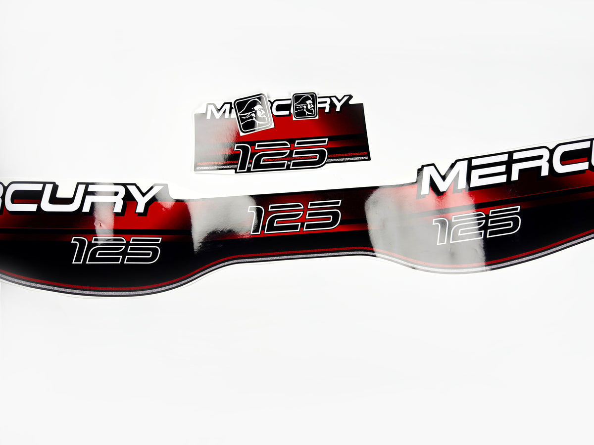 Vinyl red graphic decals set suitable for Mercury 125 hp two stroke outboard engine. Vinyl stickers kit for Mercury 125 hp Handmade