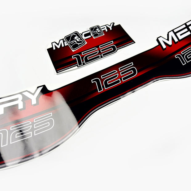 Vinyl red graphic decals set suitable for Mercury 125 hp two stroke outboard engine. Vinyl stickers kit for Mercury 125 hp Handmade