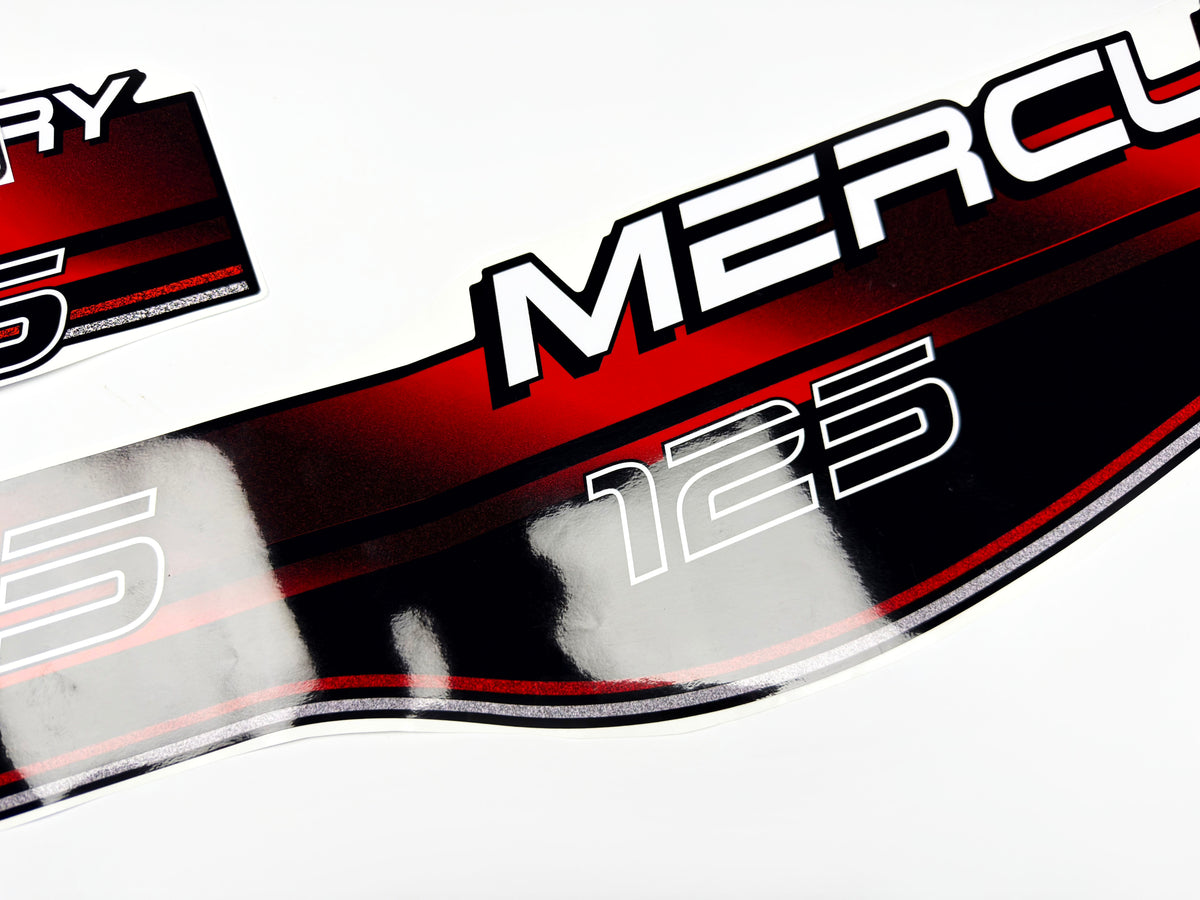 Vinyl red graphic decals set suitable for Mercury 125 hp two stroke outboard engine. Vinyl stickers kit for Mercury 125 hp Handmade
