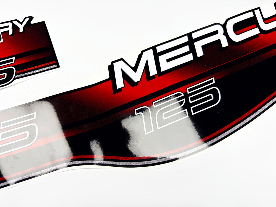 Vinyl red graphic decals set suitable for Mercury 125 hp two stroke outboard engine. Vinyl stickers kit for Mercury 125 hp Handmade