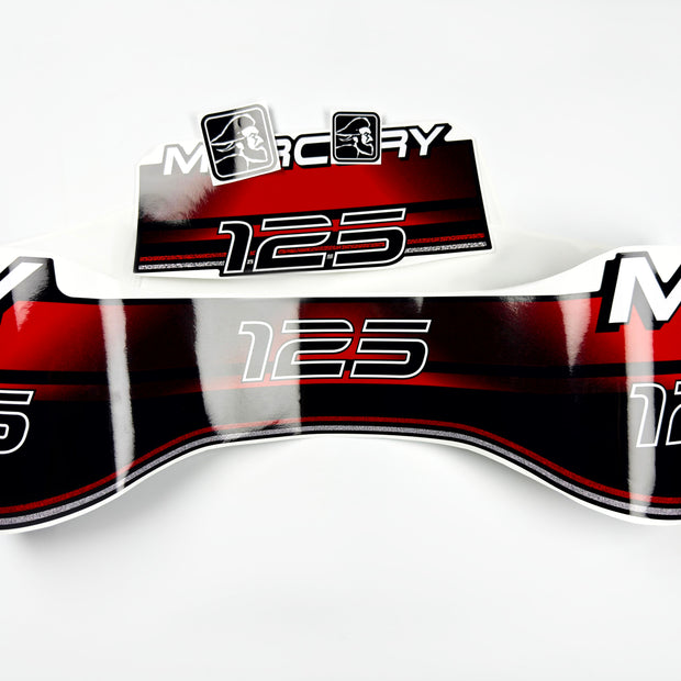 Vinyl red graphic decals set suitable for Mercury 125 hp two stroke outboard engine. Vinyl stickers kit for Mercury 125 hp Handmade