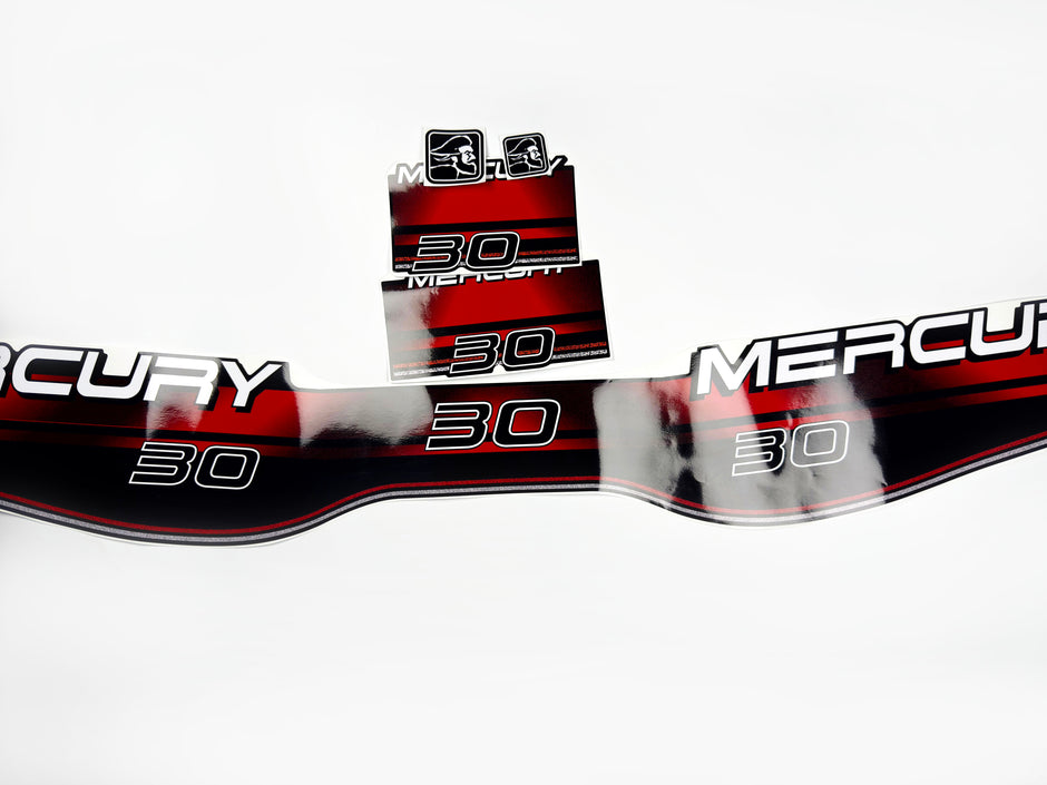 Vinyl graphic decals set suitable for Mercury 30 hp two stroke outboard engine. Vinyl stickers kit for Mercury 30 hp Handmade