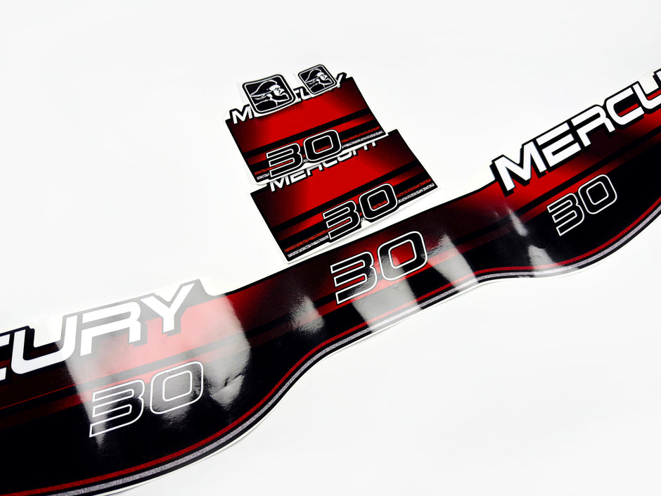 Vinyl graphic decals set suitable for Mercury 30 hp two stroke outboard engine. Vinyl stickers kit for Mercury 30 hp Handmade