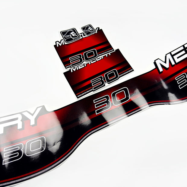 Vinyl graphic decals set suitable for Mercury 30 hp two stroke outboard engine. Vinyl stickers kit for Mercury 30 hp Handmade