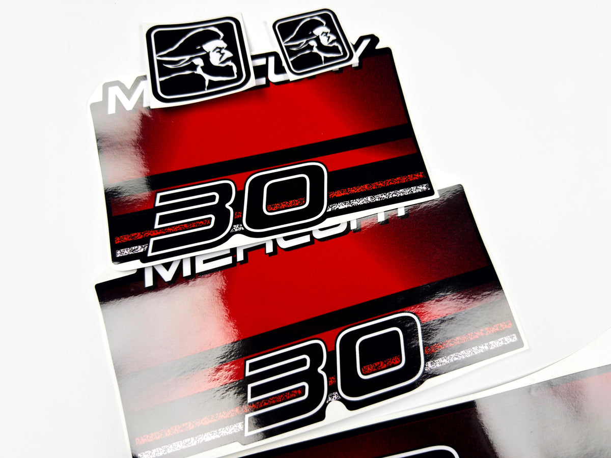 Vinyl graphic decals set suitable for Mercury 30 hp two stroke outboard engine. Vinyl stickers kit for Mercury 30 hp Handmade