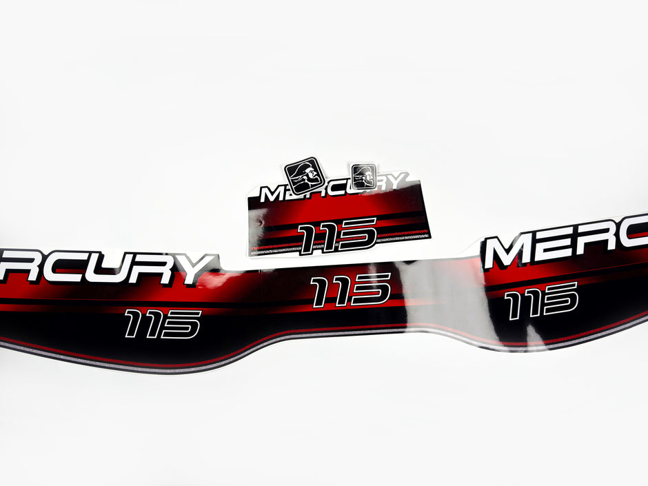 Vinyl red graphic decals set suitable for Mercury 115 hp two stroke outboard engine. Vinyl stickers kit for Mercury 115 hp Handmade