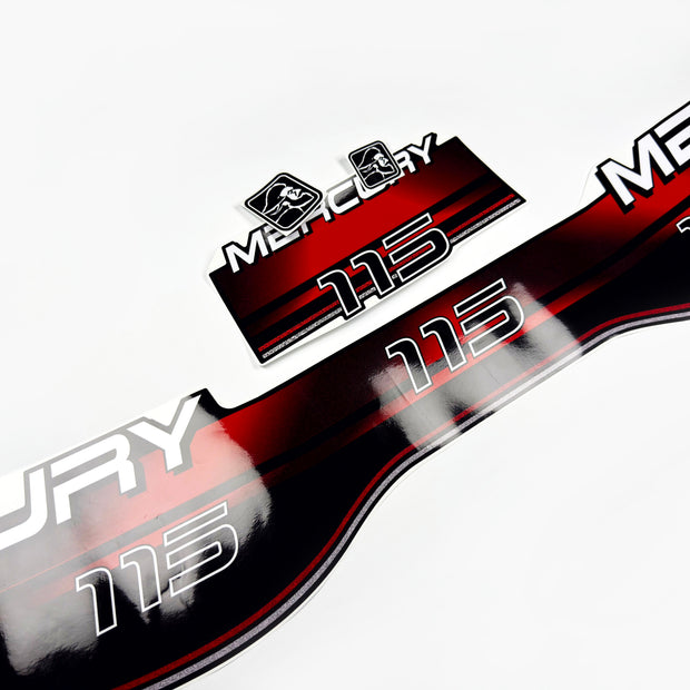 Vinyl red graphic decals set suitable for Mercury 115 hp two stroke outboard engine. Vinyl stickers kit for Mercury 115 hp Handmade