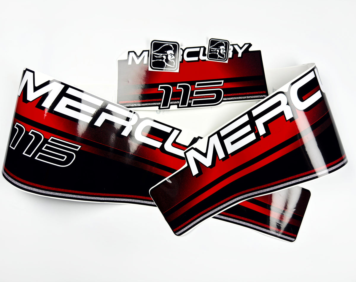 Vinyl red graphic decals set suitable for Mercury 115 hp two stroke outboard engine. Vinyl stickers kit for Mercury 115 hp Handmade