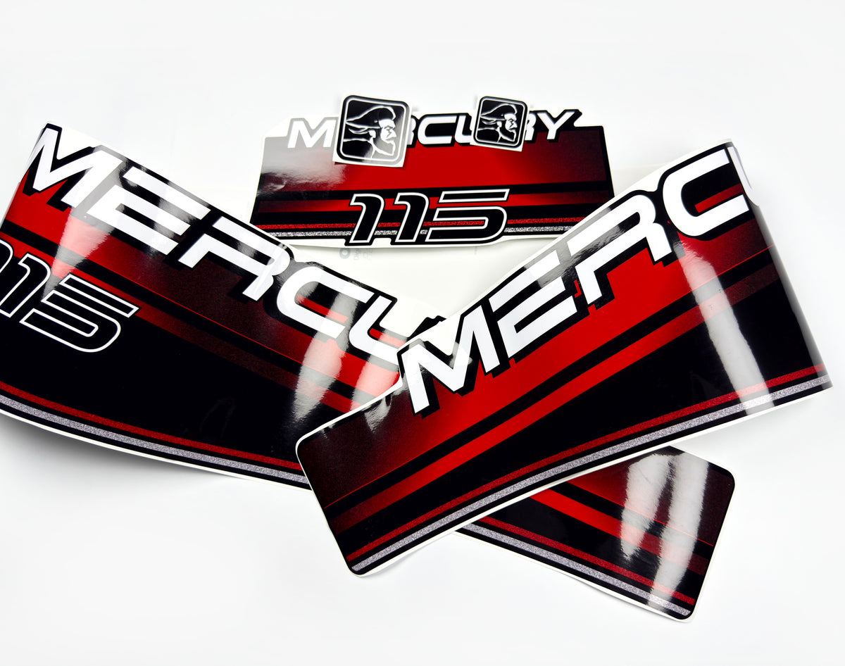 Vinyl red graphic decals set suitable for Mercury 115 hp two stroke outboard engine. Vinyl stickers kit for Mercury 115 hp Handmade