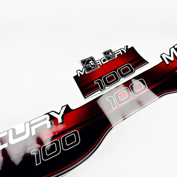 Vinyl red graphic decals set suitable for Mercury 100 hp two stroke outboard engine. Vinyl stickers kit for Mercury 100 hp Handmade