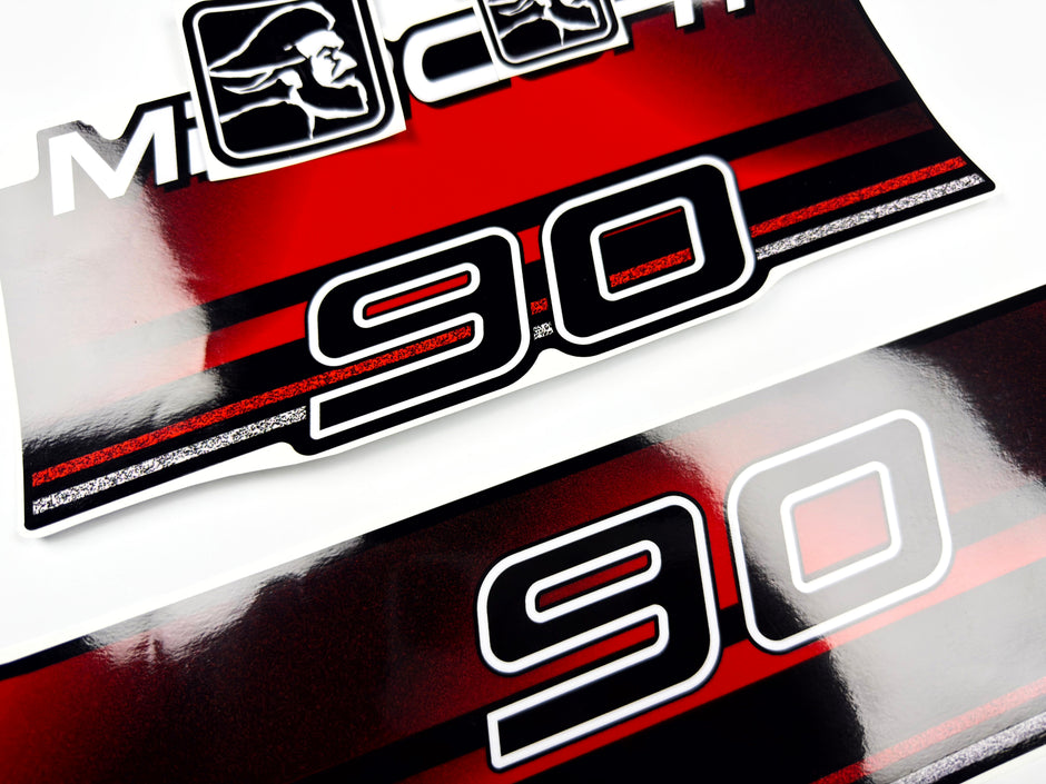 Vinyl graphic decals set suitable for Mercury 90 hp two stroke outboard engine. Vinyl stickers kit for Mercury 90 hp Handmade