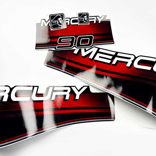 Vinyl graphic decals set suitable for Mercury 90 hp two stroke outboard engine. Vinyl stickers kit for Mercury 90 hp Handmade