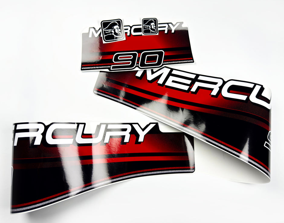 Vinyl graphic decals set suitable for Mercury 90 hp two stroke outboard engine. Vinyl stickers kit for Mercury 90 hp Handmade