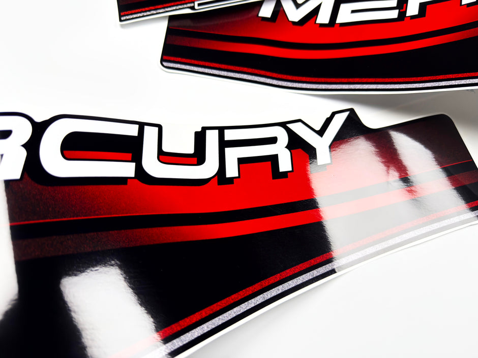 Vinyl graphic decals set suitable for Mercury 90 hp two stroke outboard engine. Vinyl stickers kit for Mercury 90 hp Handmade