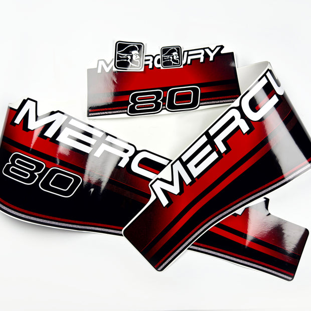 Vinyl red graphic decals set suitable for Mercury 80 hp two stroke outboard engine. Vinyl stickers kit for Mercury 80 hp Handmade