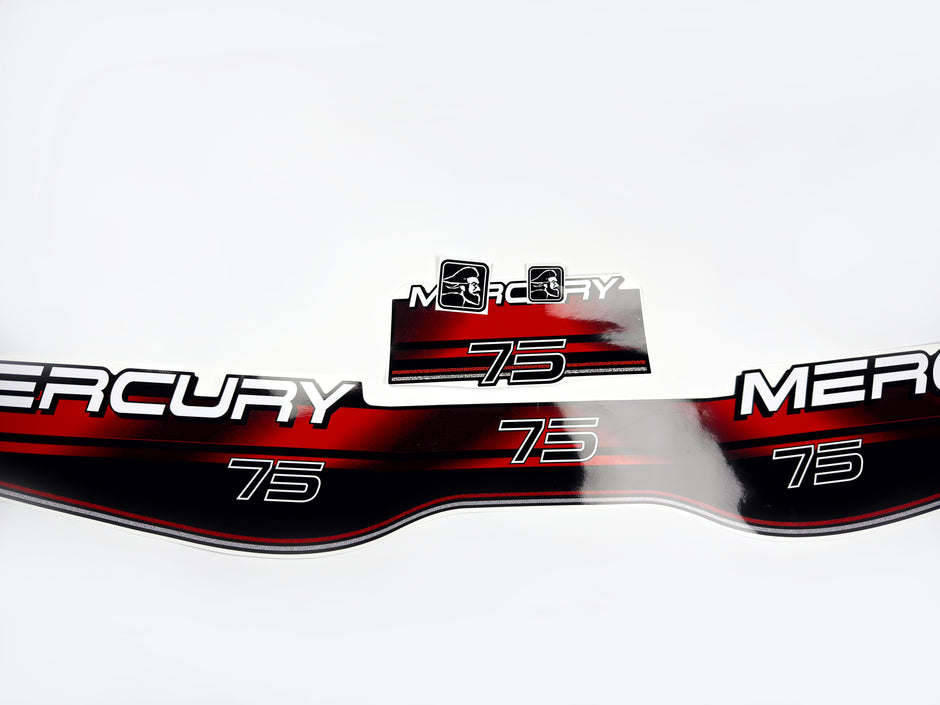 Vinyl graphic decals set suitable for Mercury 75 hp two stroke outboard engine. Vinyl stickers kit for Mercury 75 hp Handmade