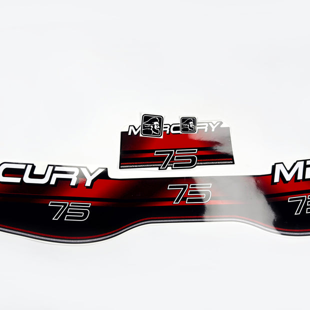 Vinyl graphic decals set suitable for Mercury 75 hp two stroke outboard engine. Vinyl stickers kit for Mercury 75 hp Handmade