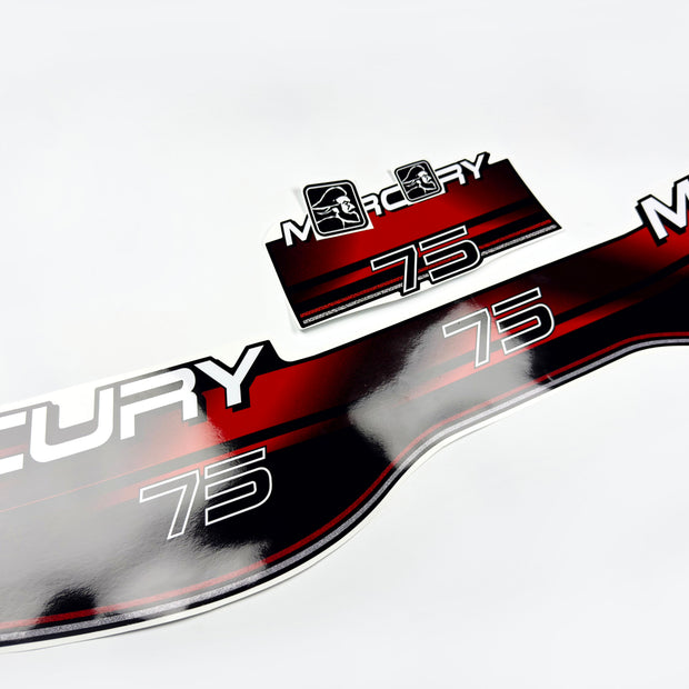 Vinyl graphic decals set suitable for Mercury 75 hp two stroke outboard engine. Vinyl stickers kit for Mercury 75 hp Handmade
