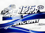 Vinyl graphic blue decals set suitable for Mercury 135 hp OptiMax saltwater two stroke outboard engine. Vinyl blue stickers kit for Mercury 135 hp two stroke Handmade