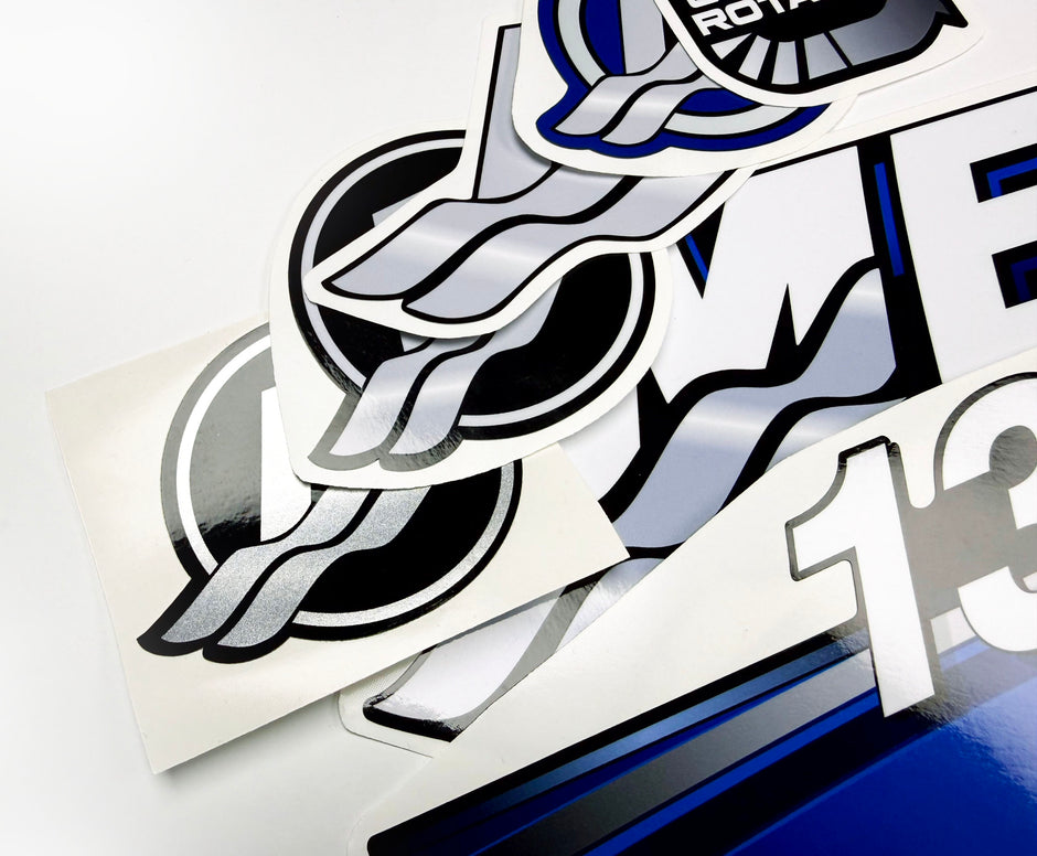 Vinyl graphic blue decals set suitable for Mercury 135 hp OptiMax saltwater two stroke outboard engine. Vinyl blue stickers kit for Mercury 135 hp two stroke Handmade
