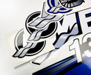 Vinyl graphic blue decals set suitable for Mercury 135 hp OptiMax saltwater two stroke outboard engine. Vinyl blue stickers kit for Mercury 135 hp two stroke Handmade