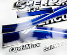 Vinyl graphic blue decals set suitable for Mercury 135 hp OptiMax saltwater two stroke outboard engine. Vinyl blue stickers kit for Mercury 135 hp two stroke Handmade