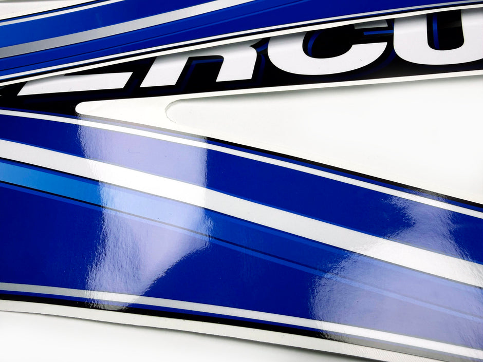 Vinyl graphic blue decals set suitable for Mercury 175 hp OptiMax saltwater two stroke outboard engine. Vinyl blue stickers kit for Mercury 175 hp two stroke Handmade