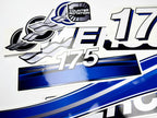 Vinyl graphic blue decals set suitable for Mercury 175 hp OptiMax saltwater two stroke outboard engine. Vinyl blue stickers kit for Mercury 175 hp two stroke Handmade