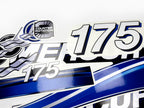 Vinyl graphic blue decals set suitable for Mercury 175 hp OptiMax saltwater two stroke outboard engine. Vinyl blue stickers kit for Mercury 175 hp two stroke Handmade