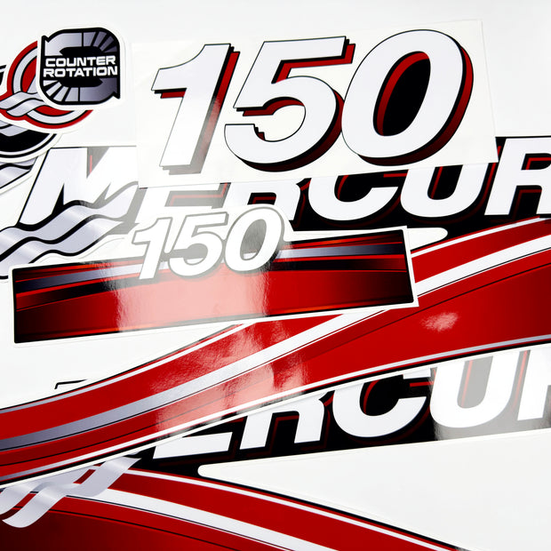Vinyl graphic red decals set suitable for Mercury 150 hp OptiMax two stroke outboard engine. Vinyl red stickers kit for Mercury 150 hp two stroke Handmade