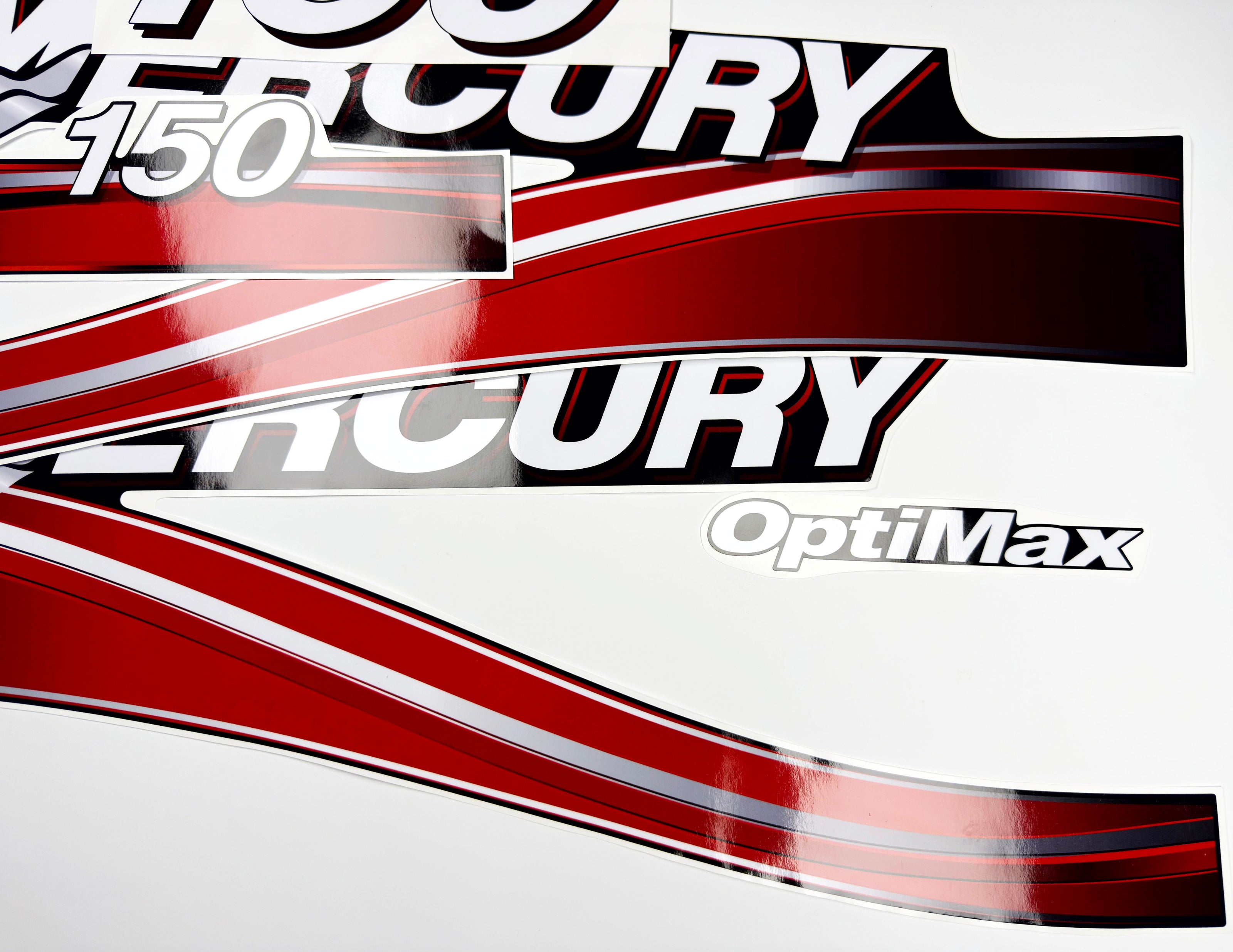 Vinyl graphic red decals set suitable for Mercury 150 hp OptiMax two stroke outboard engine. Vinyl red stickers kit for Mercury 150 hp two stroke Handmade