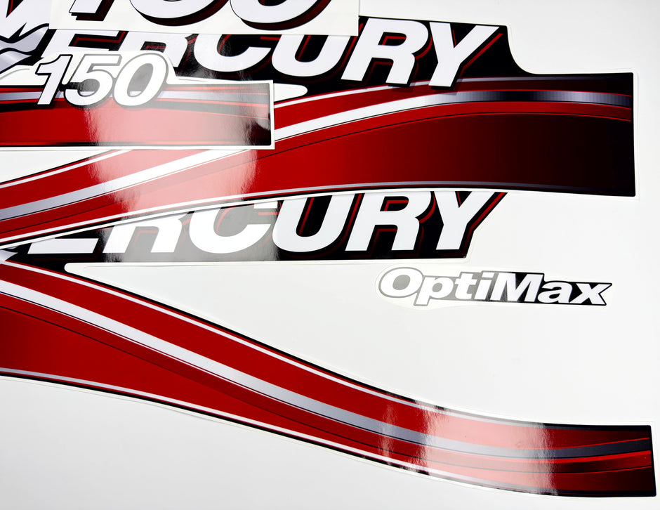 Vinyl graphic red decals set suitable for Mercury 150 hp OptiMax two stroke outboard engine. Vinyl red stickers kit for Mercury 150 hp two stroke Handmade