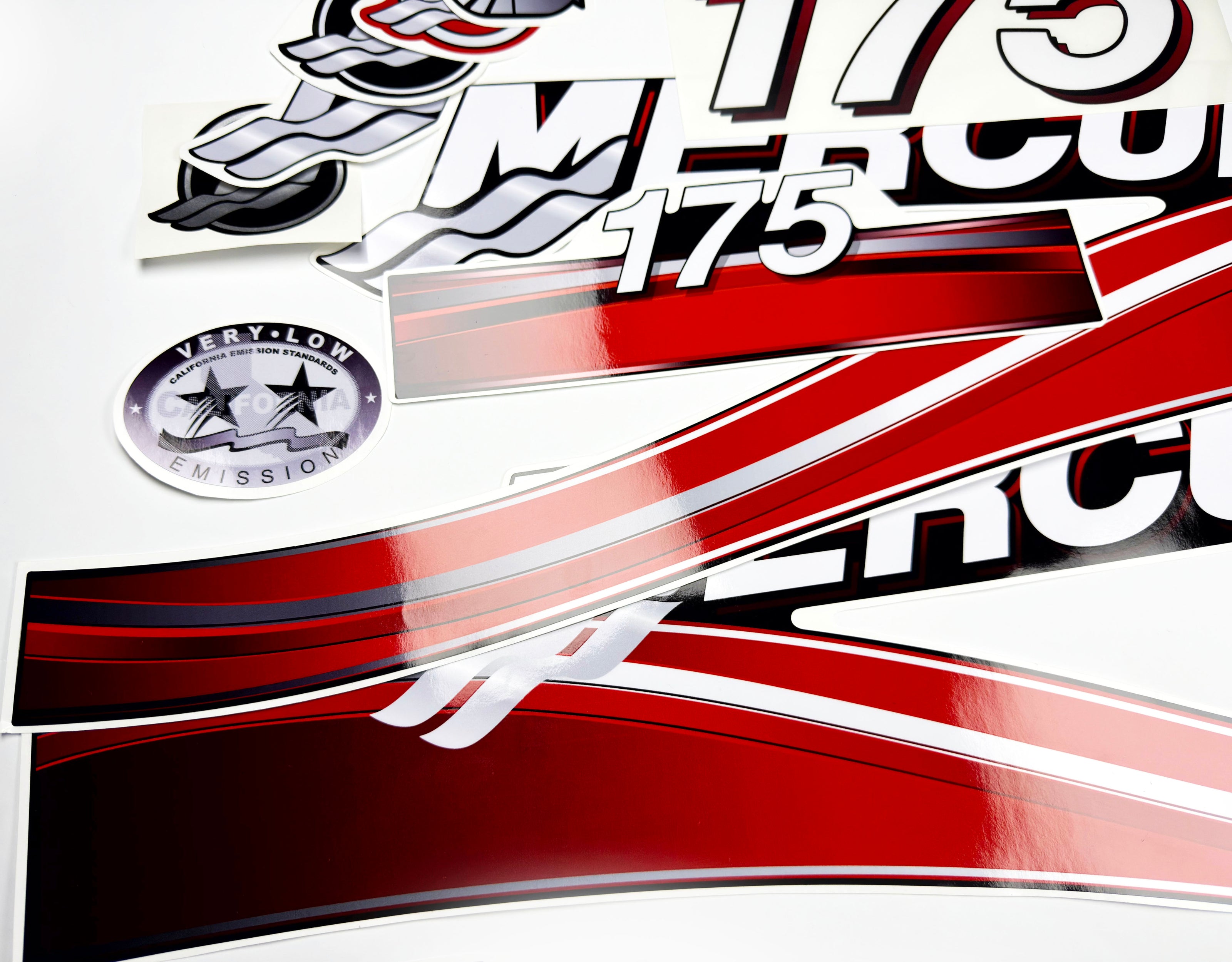 Vinyl graphic red decals set suitable for Mercury 175 hp OptiMax two stroke outboard engine. Vinyl red stickers kit for Mercury 175 hp two stroke Handmade