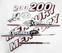 Vinyl graphic red and white decals set suitable for Mercury 200 hp OptiMax two stroke outboard engine. Vinyl red stickers kit for Mercury 200 hp two stroke Handmade