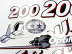 Vinyl graphic red and white decals set suitable for Mercury 200 hp OptiMax two stroke outboard engine. Vinyl red stickers kit for Mercury 200 hp two stroke Handmade