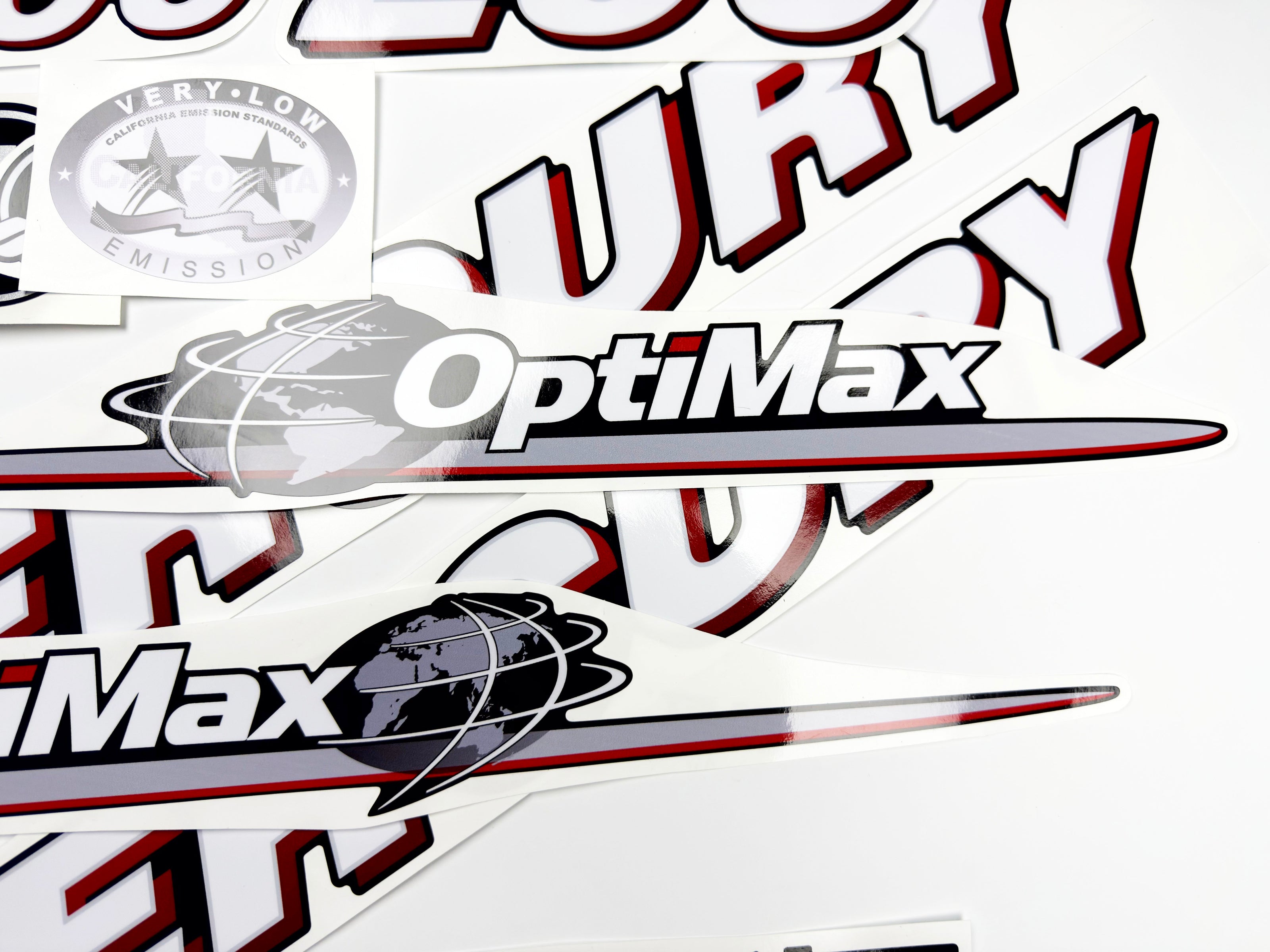 Vinyl graphic red and white decals set suitable for Mercury 200 hp OptiMax two stroke outboard engine. Vinyl red stickers kit for Mercury 200 hp two stroke Handmade