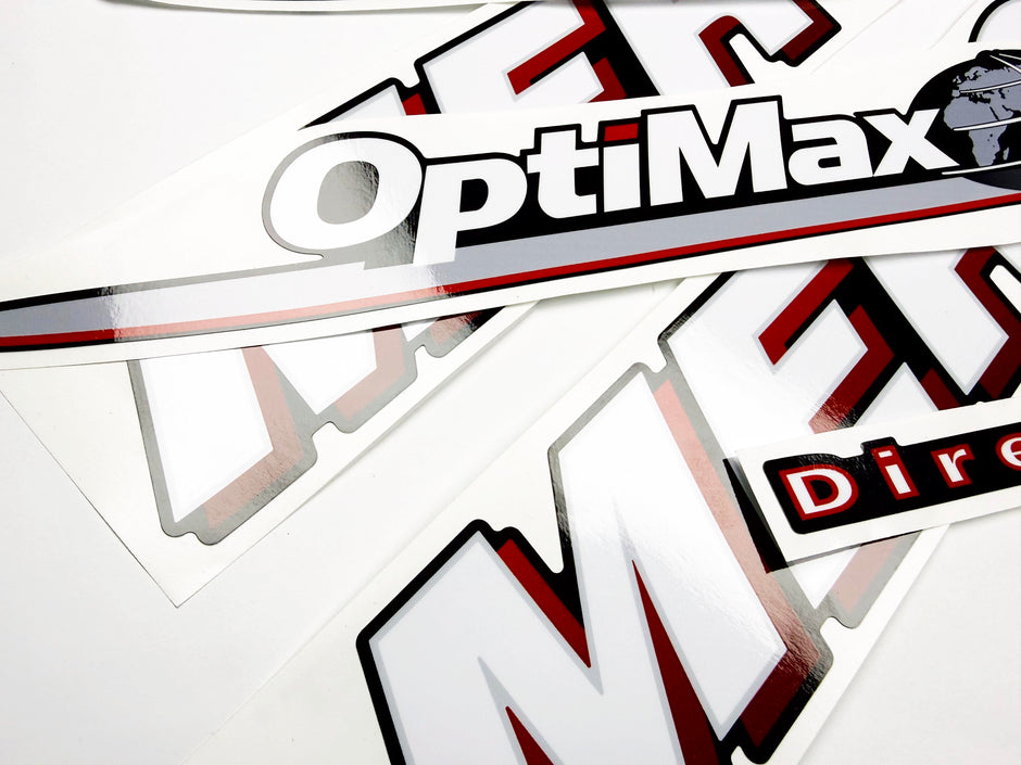 Vinyl graphic red and white decals set suitable for Mercury 200 hp OptiMax two stroke outboard engine. Vinyl red stickers kit for Mercury 200 hp two stroke Handmade