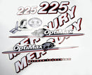 Vinyl graphic red and white decals set suitable for Mercury 225 hp OptiMax two stroke outboard engine. Vinyl red stickers kit for Mercury 225 hp two stroke Handmade