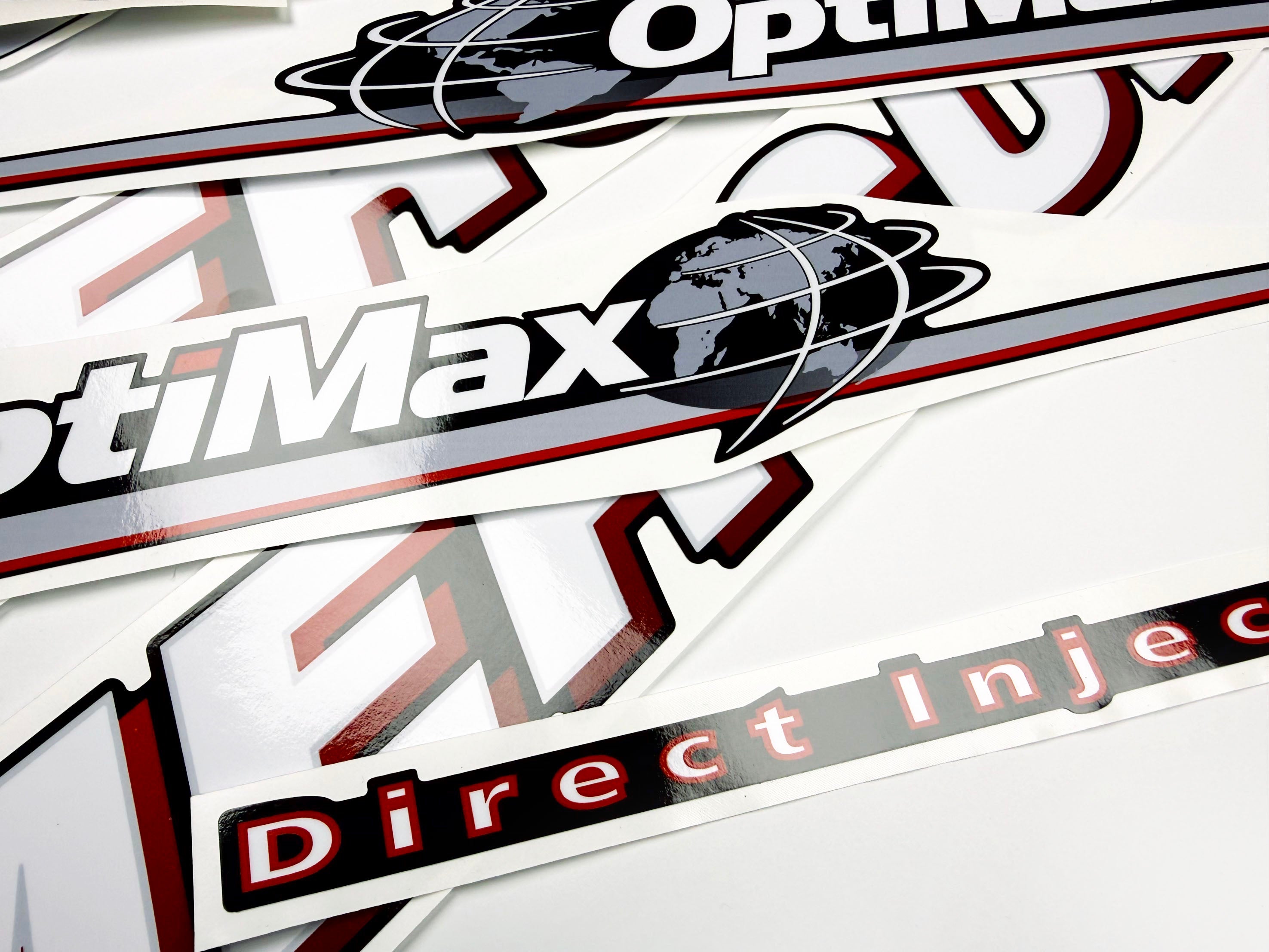 Vinyl graphic red and white decals set suitable for Mercury 135 hp OptiMax two stroke outboard engine. Vinyl red stickers kit for Mercury 135 hp two stroke Handmade