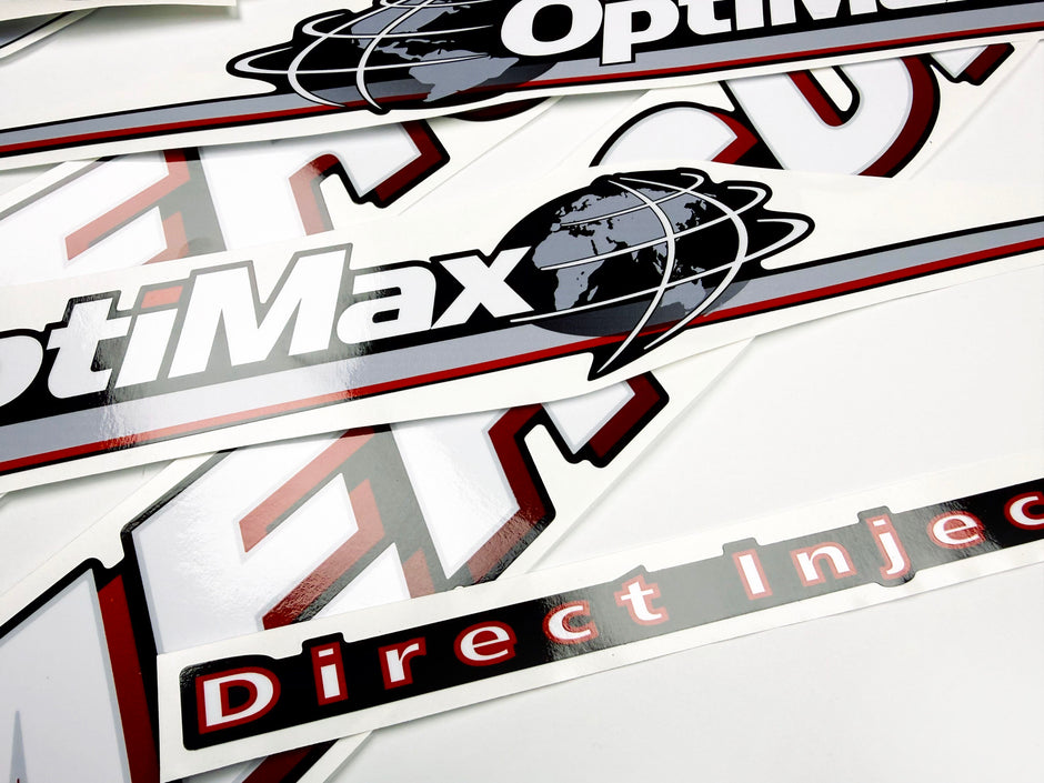 Vinyl graphic red and white decals set suitable for Mercury 150 hp OptiMax two stroke outboard engine. Vinyl red stickers kit for Mercury 150 hp two stroke Handmade