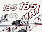Vinyl graphic red and white decals set suitable for Mercury 135 hp OptiMax two stroke outboard engine. Vinyl red stickers kit for Mercury 135 hp two stroke Handmade