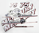 Vinyl graphic red and white decals set suitable for Mercury 75 hp OptiMax two stroke outboard engine. Vinyl red stickers kit for Mercury 75 hp two stroke Handmade