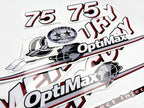 Vinyl graphic red and white decals set suitable for Mercury 75 hp OptiMax two stroke outboard engine. Vinyl red stickers kit for Mercury 75 hp two stroke Handmade